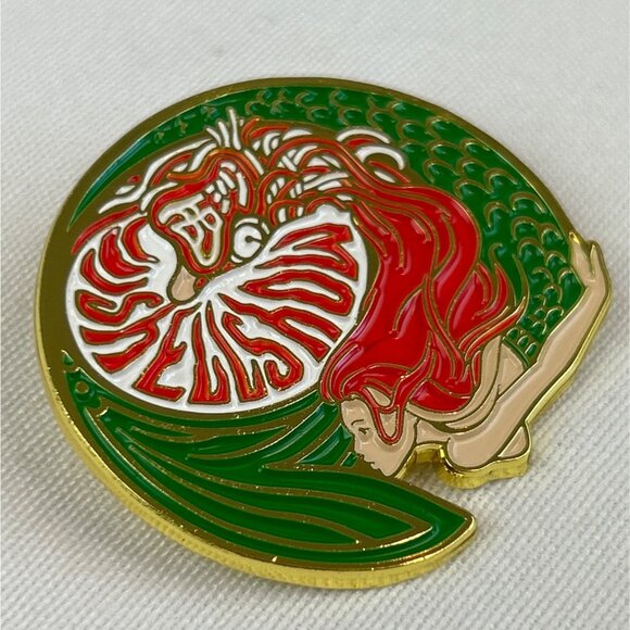 Conchologist City Club Mermaid Enamel Pin Gold Red Green Shell Show Collectible - Picture 2 of 5